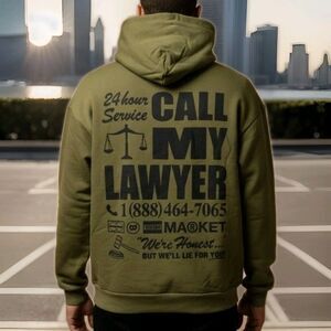 Chinatown Market "Call My Lawyer" Graphic Hoodie Olive Green Men's Size 2XL NEW!